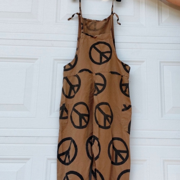 EARTHBOUND Tan Jumpsuit with Peace Sign Pattern - Picture 3 of 5